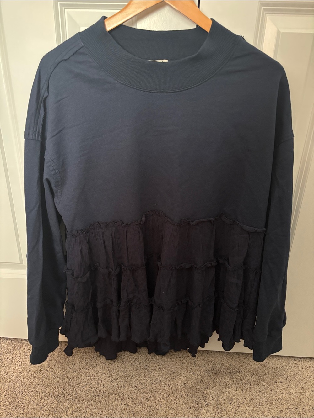 Three Bird Nest Navy Layered Ruffle Hem Pullover